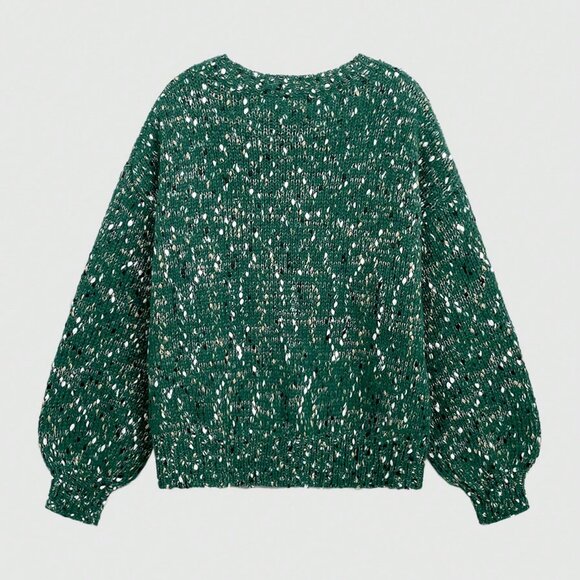 Women's Casual Dark Green knit Sweater top - Picture 4 of 7